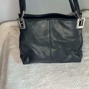 DIAHANN CARROLL Handbag Shoulder Purse Tote Black Leather Silver Hardware